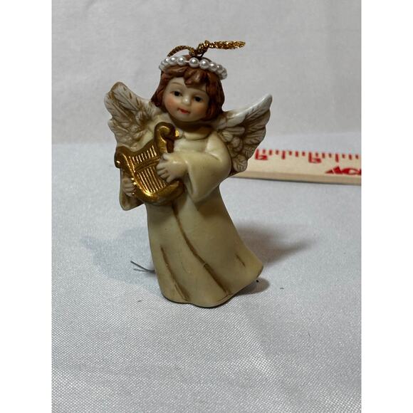 Vintage Pearl halo porcelain Christmas ornament house of Lloyd playing harp - Picture 9 of 12